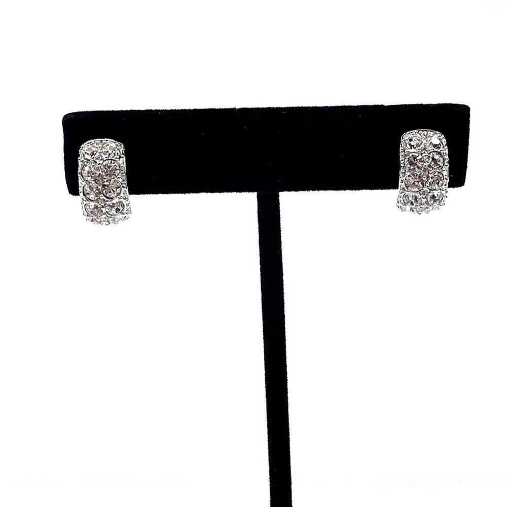 Signed Swarovski Earrings Hoop Post Clear Crystals